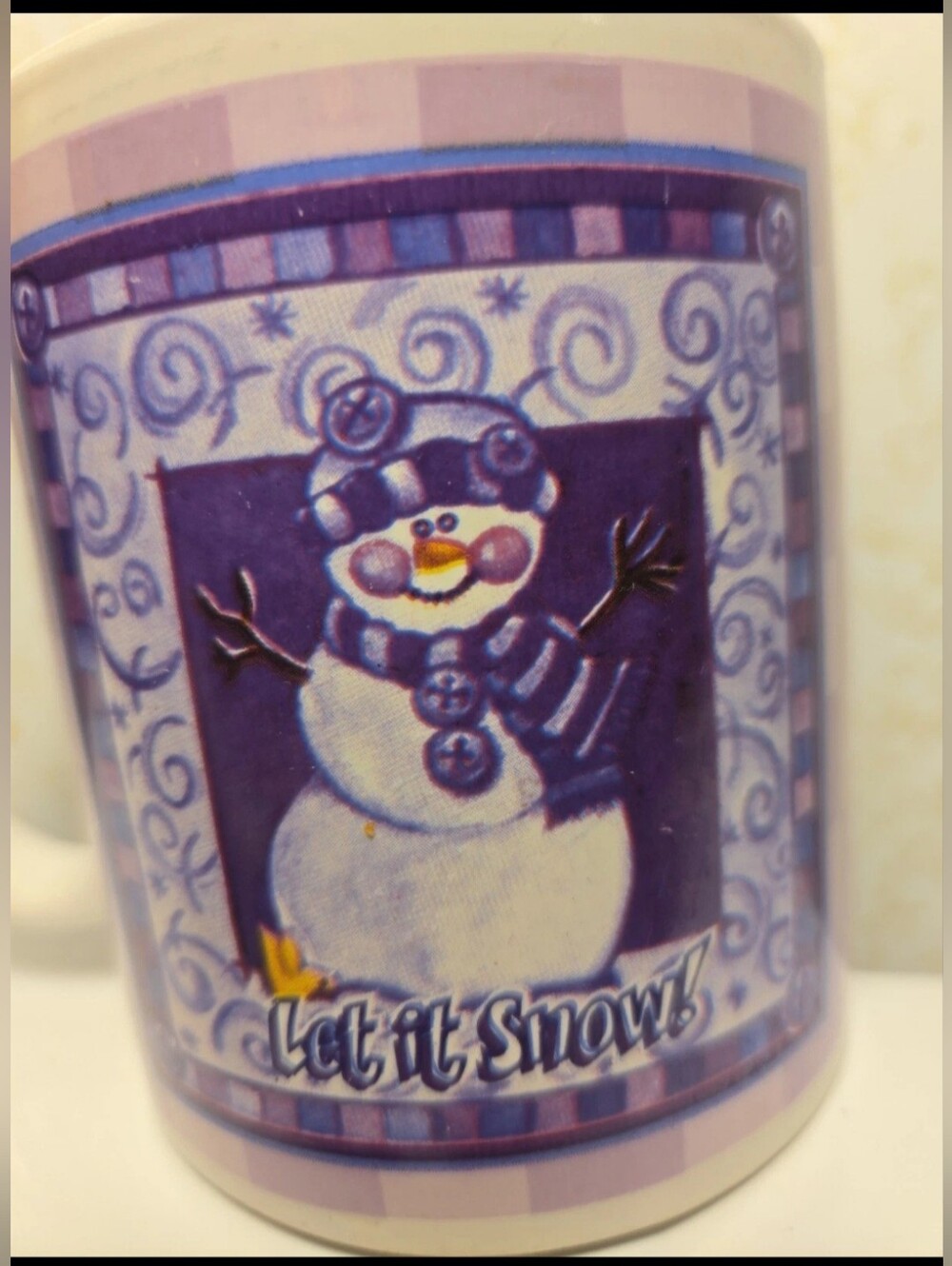Vintage Houston Harvest Purple Snowman Holiday Mug Y2K Retro